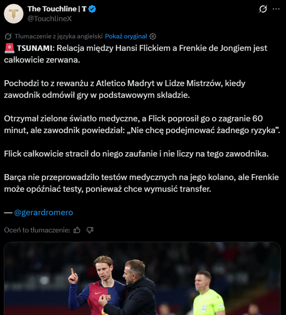 WOW. Relacje między Flickiem, a CZOŁOWYM POMOCNIKIEM Barcelony mają być ''CAŁKOWICIE ZAKOŃCZONE''!